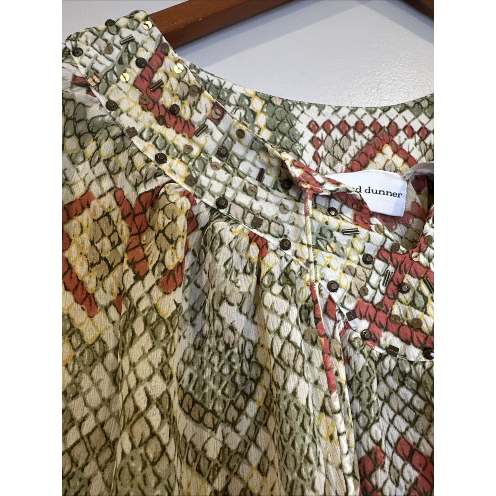 Alfred Dunner Tunic Top Womens 12 Olive & Rust Snakeskin Print‎ Beaded Front Tie - Picture 6 of 7